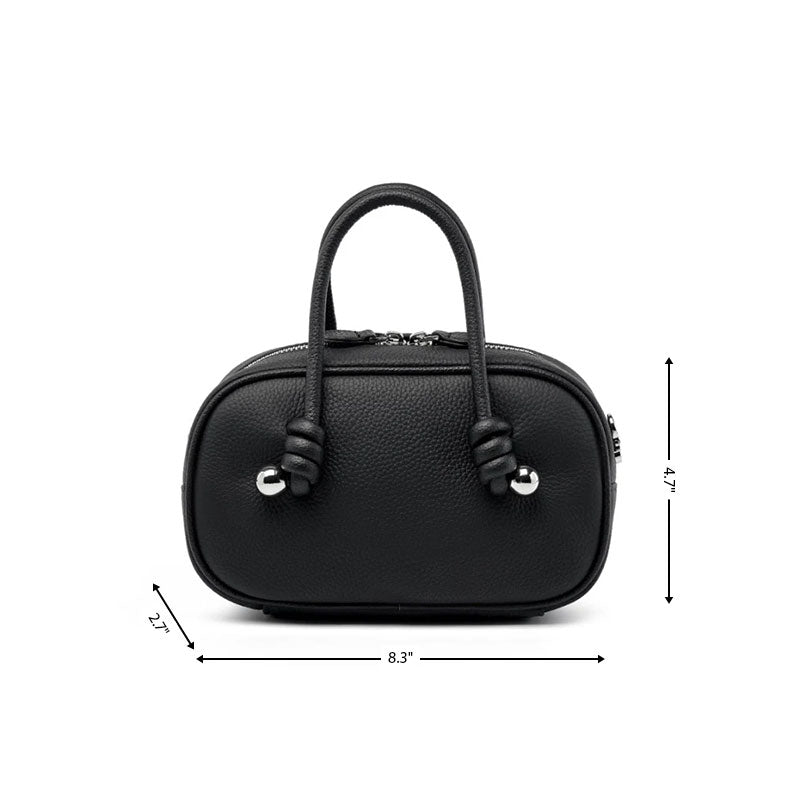 Black Leather Minimalist Handbags Double Zipper Mini Crossbody Bag| PRUSES