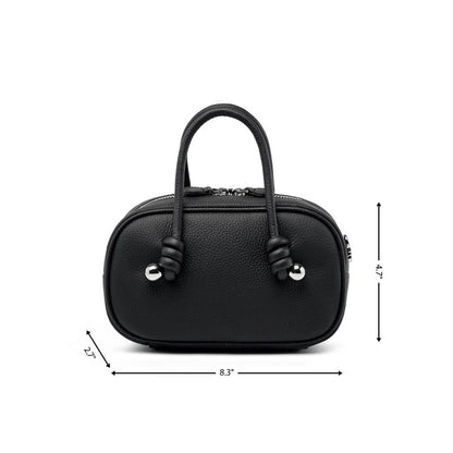 Black Leather Minimalist Handbags Double Zipper Mini Crossbody Bag| PRUSES