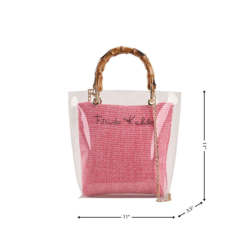 Clear Bags Bamboo Top Handle Transparent Woven Bucket Bag | PRUSES