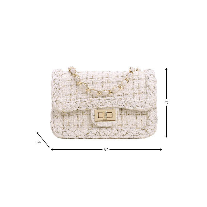 Beige Tweed Crossbody Chain Bags Shoulder Satchel Purses| PRUSES