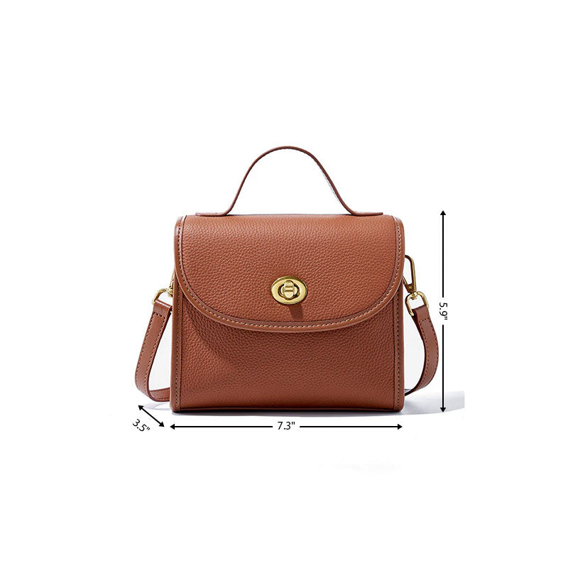 Brown Leather Flap Shoulder Handbags| PRUSES